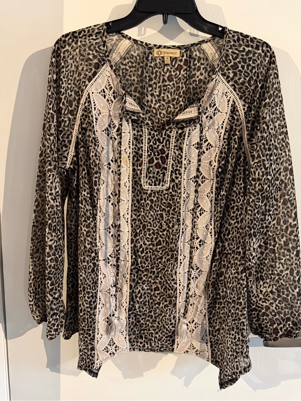 Democracy Leopard Print Tunic with Cream Crochet Trim